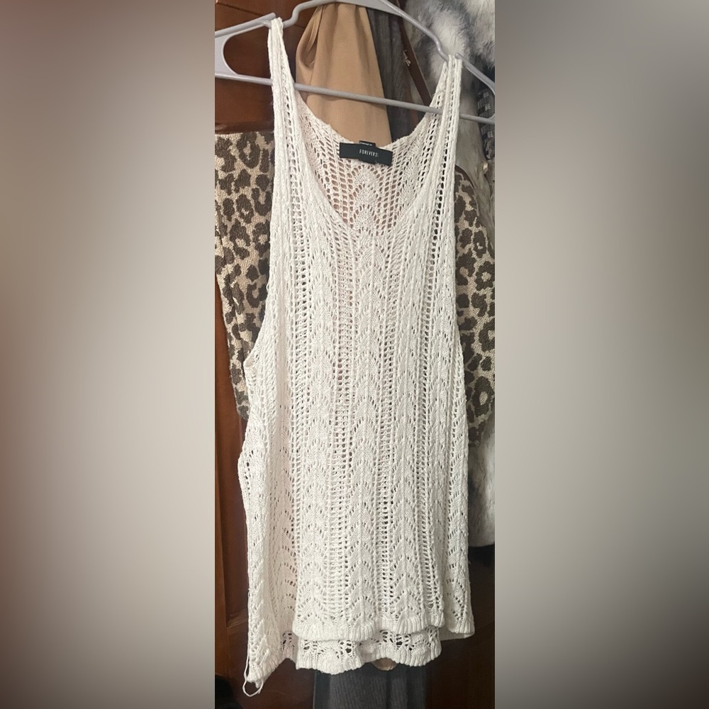 Forever 21 Cream Crochet Knit Tank Top
